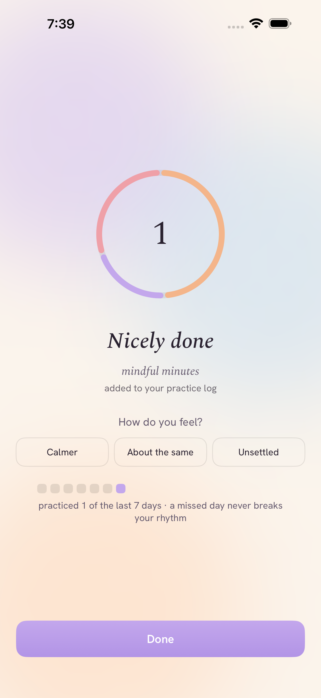 Circuit session completion screen